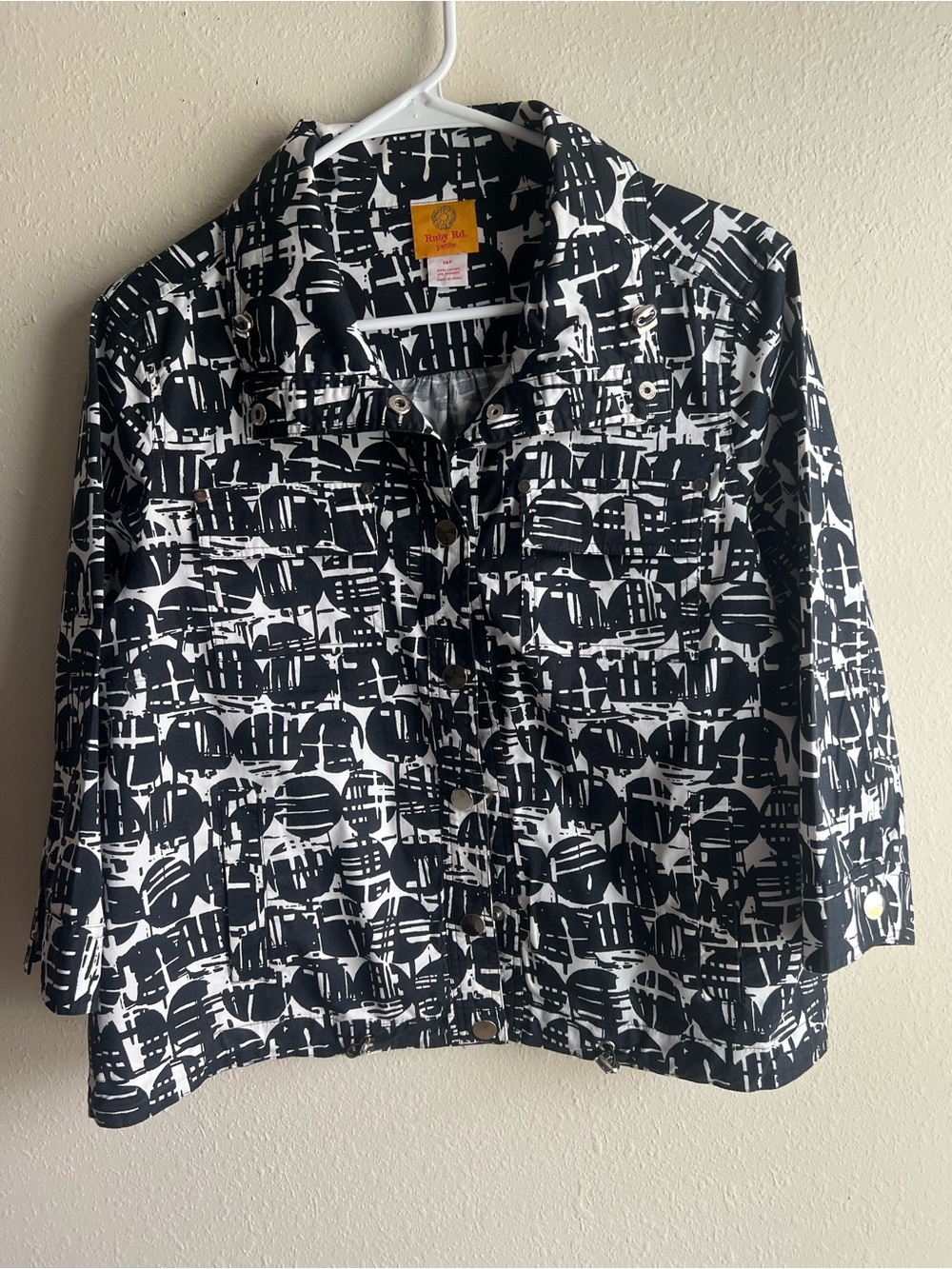 Ruby Rd. Black & White Abstract Button-Front Shirt Jacket